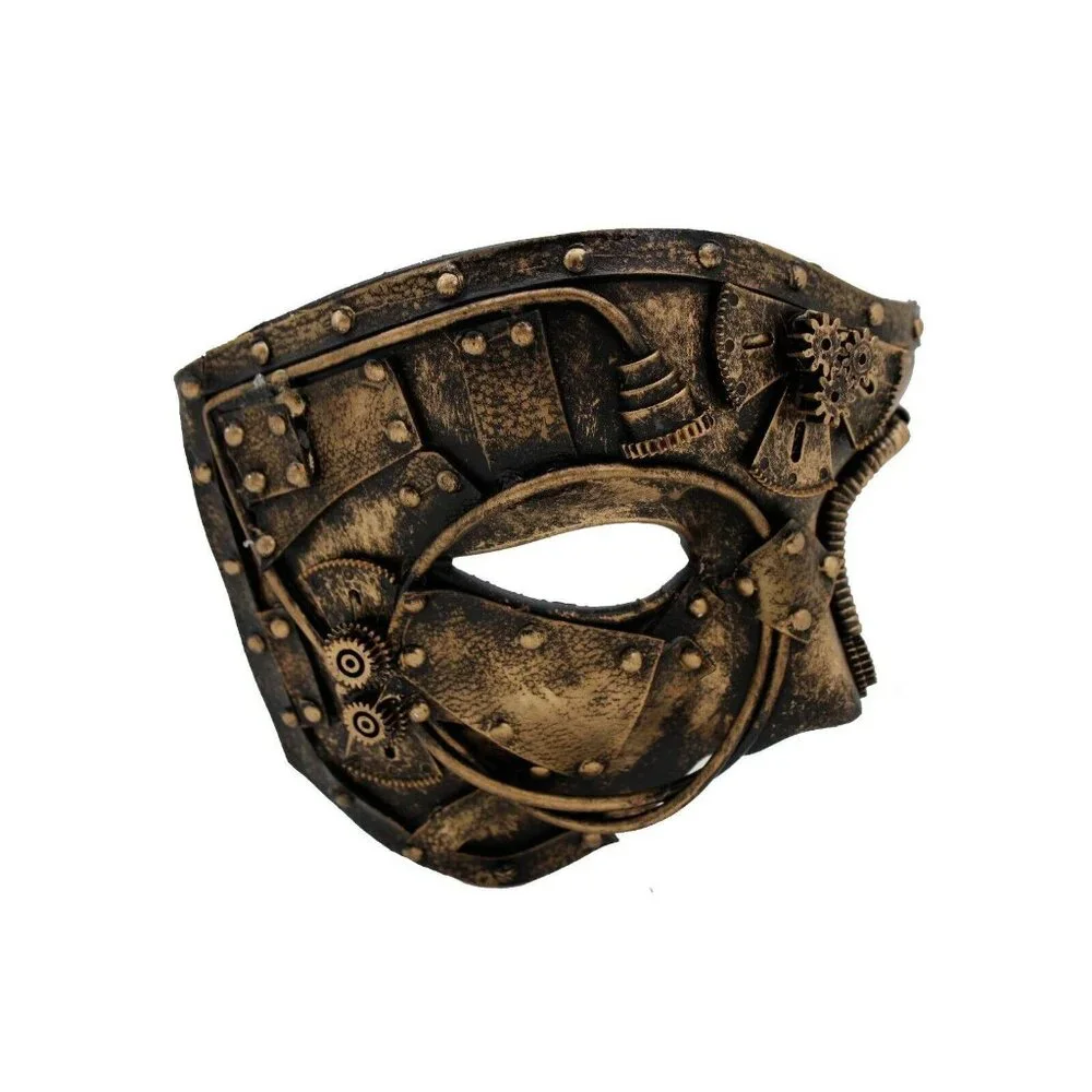 Men Women Gold Halloween Costume Half Face Mask Steampunk Rave Mardi Gras Party